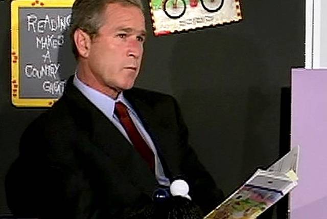 President Bush, seen here on the morning of September 11, 2001, said he “wanted to project a sense of calm” so as to not “rattle the kids” on 9/11